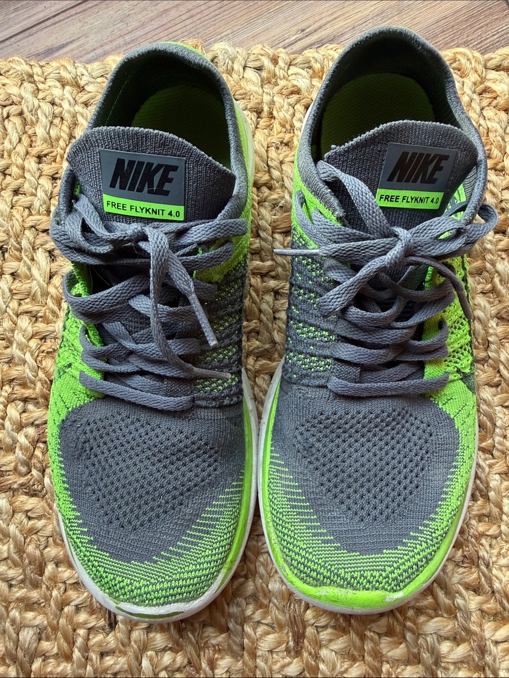 Nike Men’s Free Flyknit 4.0 Running Shoes Gray & Neon Green